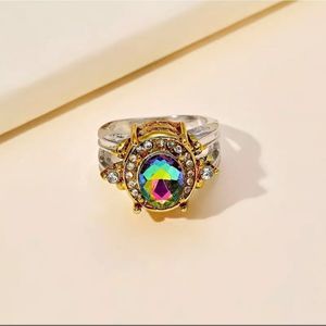 Gold and silver titanium and mystic topaz unique vintage style ring new